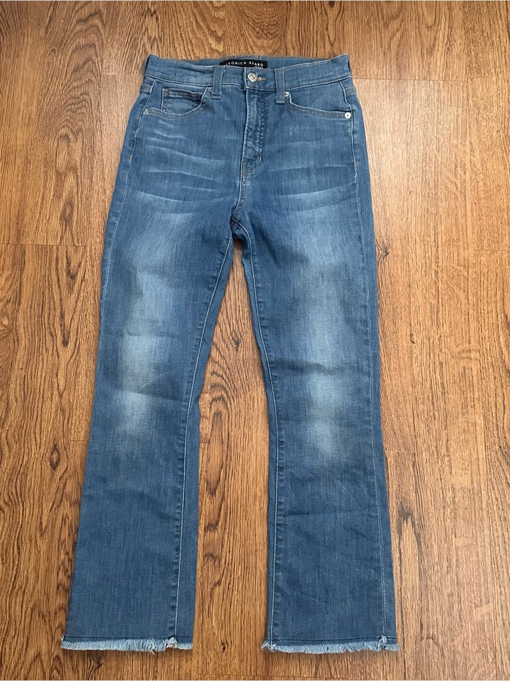 Veronica Beard Blue Frayed Ankle Jeans Carly kick flare high rise FLAWS size 26